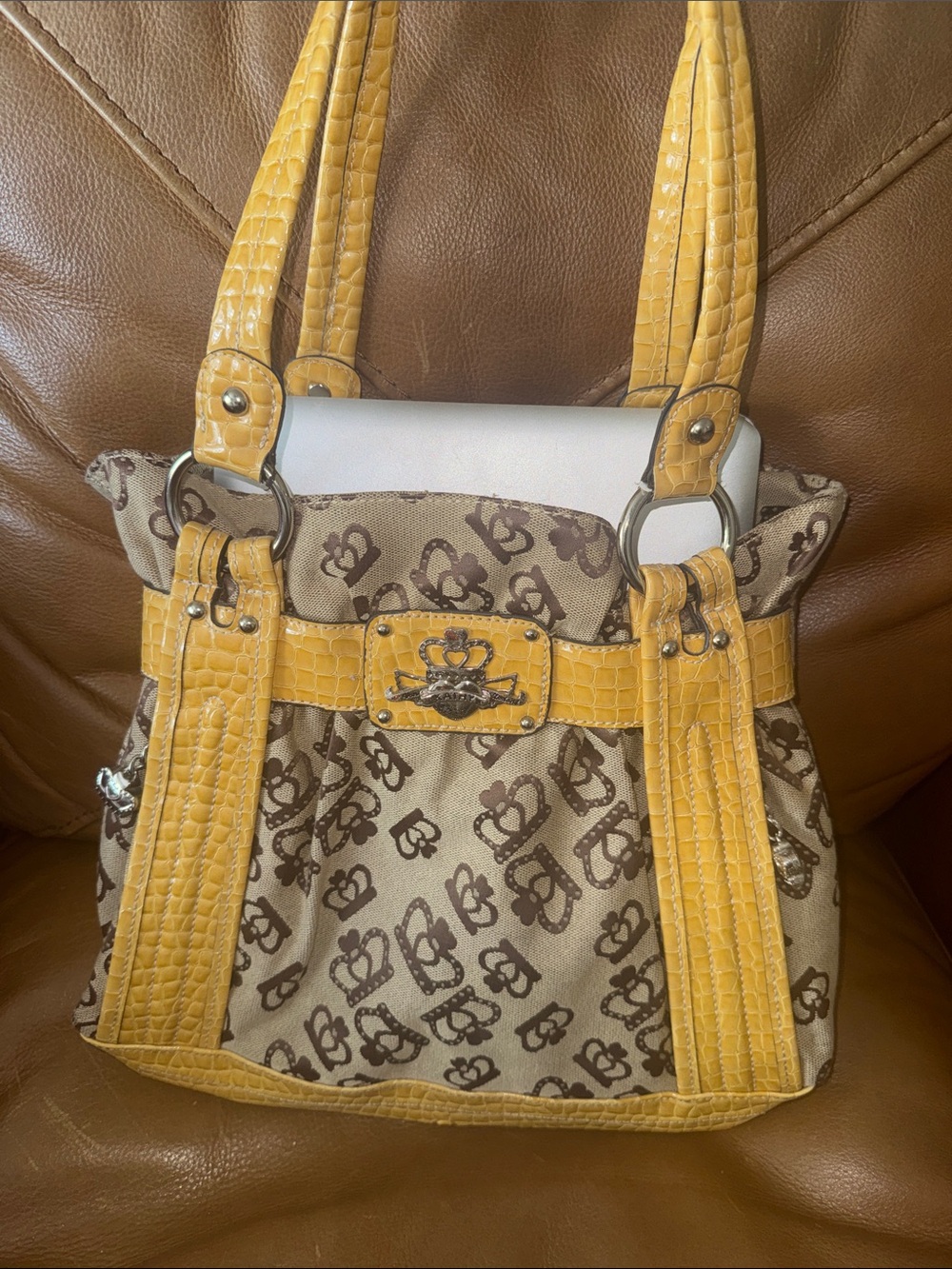 Yellow and Brown kathy Van Zeeland Tote Bag y2k like new vintage - Picture 11 of 13